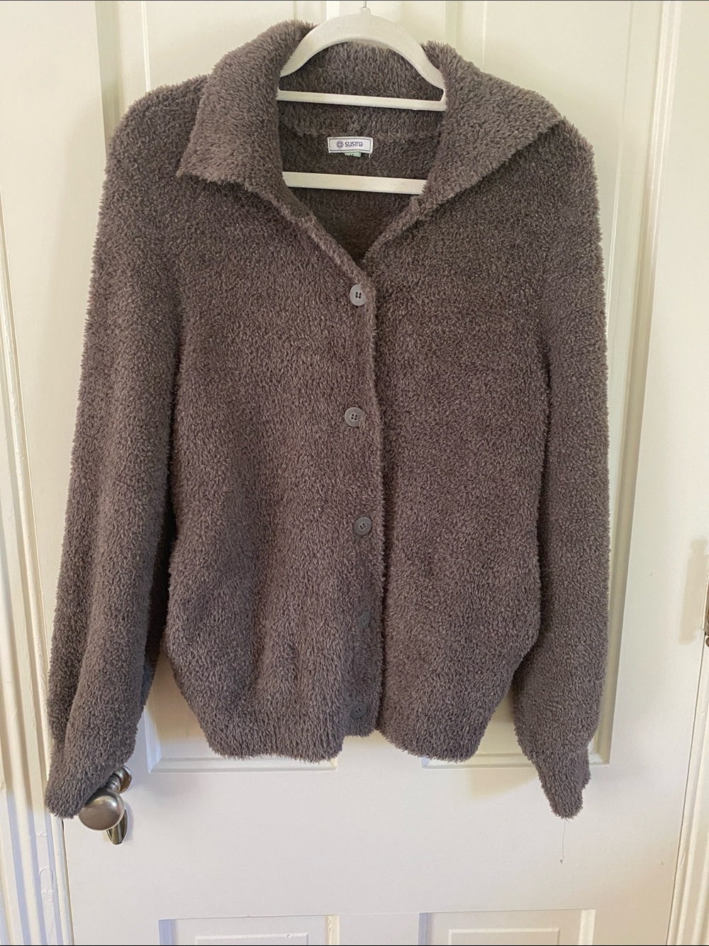 Susina Plush Teddy Button-Up Jacket in Taupe